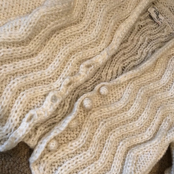 Shawl collar tuxedo hem open weave ivory  cardigan sweater M - Picture 12 of 16